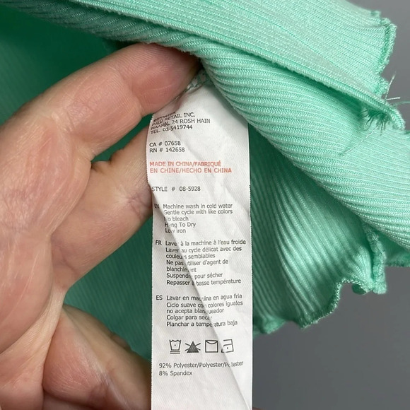 5/$25 STREETWEAR SOCIETY Mint Green Rib Crop Top Lettuce Hem Tied Front Size M - Picture 7 of 9